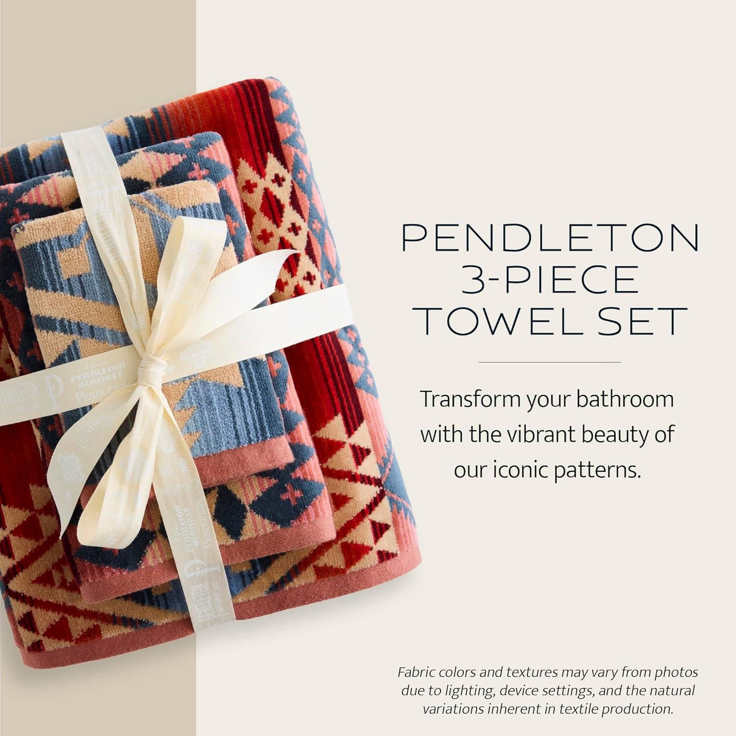 image:imagePendleton 3 Piece Bath Towel Set Bath Hand and Washcloth 100 Cotton Shower Towels Soft and Highly Absorbent Quick Dry Fade Resistant for Bathroom Hotel and Spa AquaCanyonlands Desert Sky