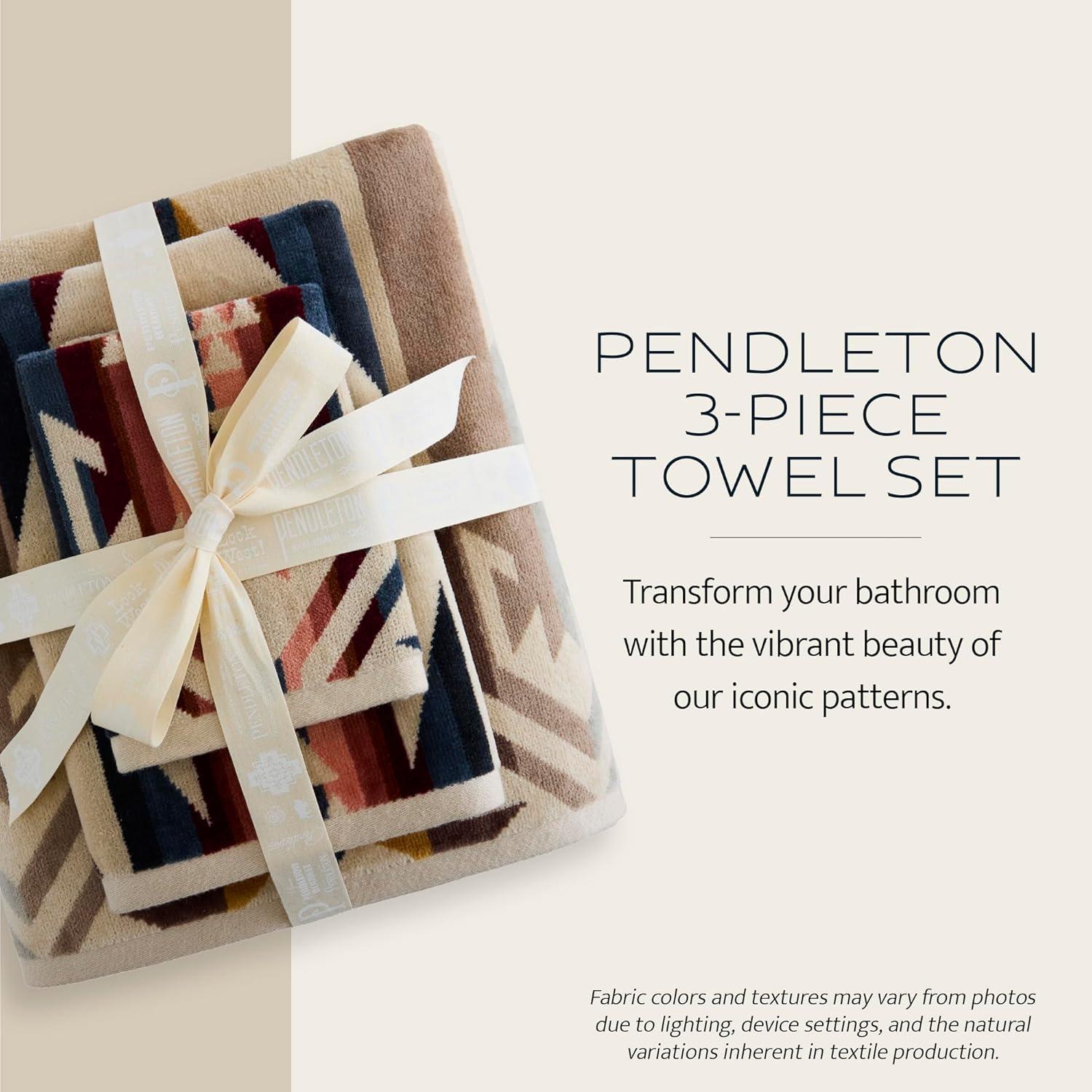 image:imagePendleton 3 Piece Bath Towel Set Bath Hand and Washcloth 100 Cotton Shower Towels Soft and Highly Absorbent Quick Dry Fade Resistant for Bathroom Hotel and Spa AquaWhite Sands Tan