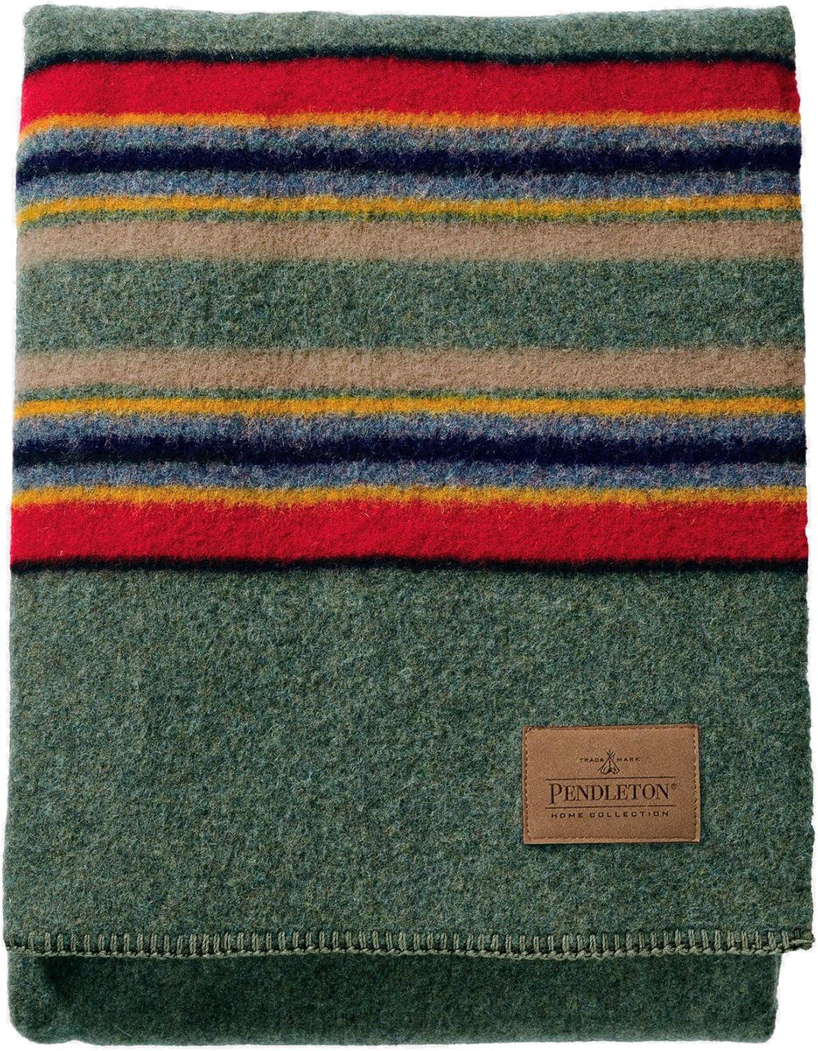 image:imagePendleton Yakima Camp Blanket Full Queen 90 x 90 Wool Cotton Large Dry Clean Soft and Durable Throw for Home and Travel Mineral UmberGreen Heather