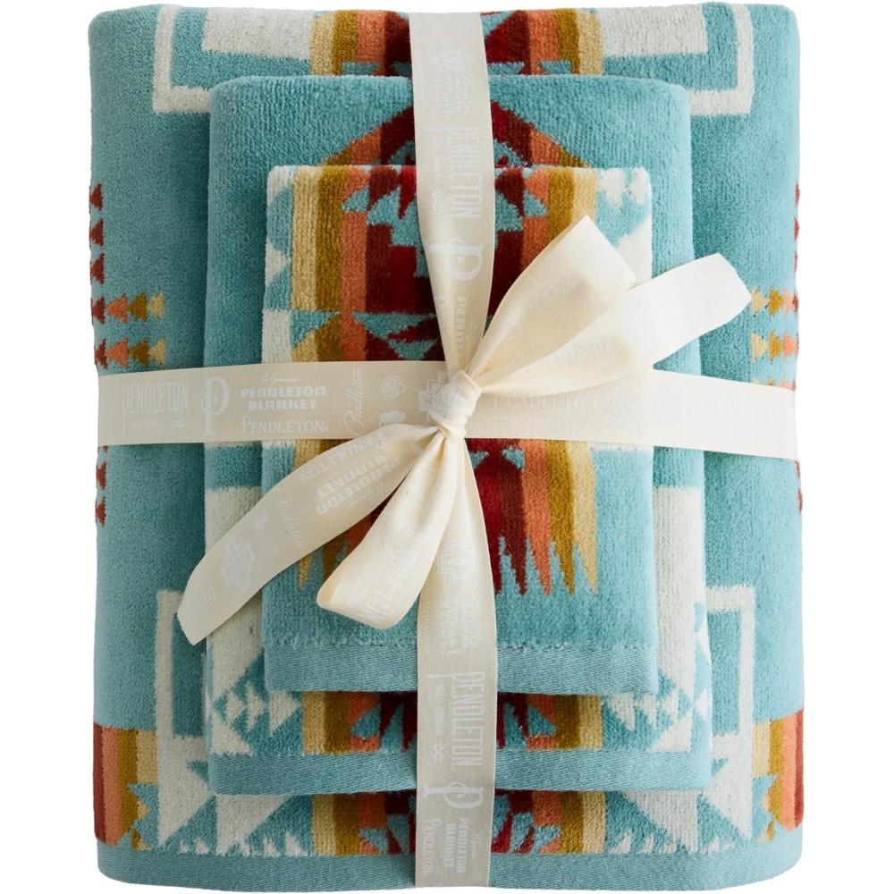image:imagePendleton 3 Piece Bath Towel Set Bath Hand and Washcloth 100 Cotton Shower Towels Soft and Highly Absorbent Quick Dry Fade Resistant for Bathroom Hotel and Spa AquaAqua
