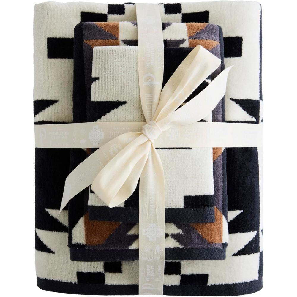 image:imagePendleton 3 Piece Bath Towel Set Bath Hand and Washcloth 100 Cotton Shower Towels Soft and Highly Absorbent Quick Dry Fade Resistant for Bathroom Hotel and Spa AquaSpider Rock BlackWhite