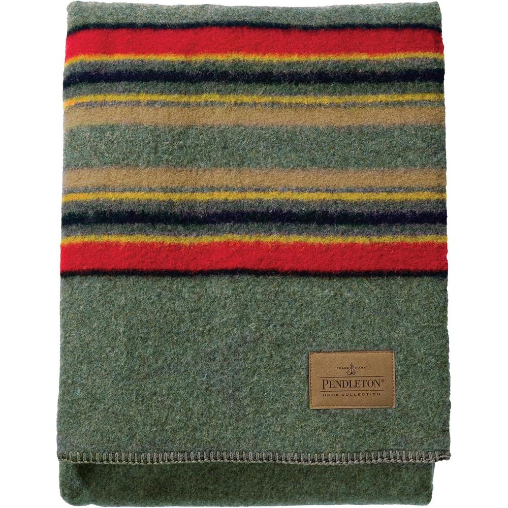 image:imagePendleton Yakima Camp Blanket Full Queen 90 x 90 Wool Cotton Large Dry Clean Soft and Durable Throw for Home and Travel Mineral UmberGreen Heather