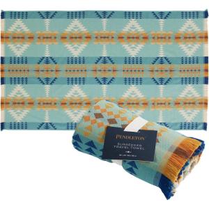 Pendleton Sunseeker Lightweight Beach Towel – 40″ x 70″ Oversized Quick-Dry Cotton Fabric, Sand-Resistant, Compact Travel Towel for Beach, Pool, and Yoga – Tan Agate Beach(Rancho Arroyo Aqua)