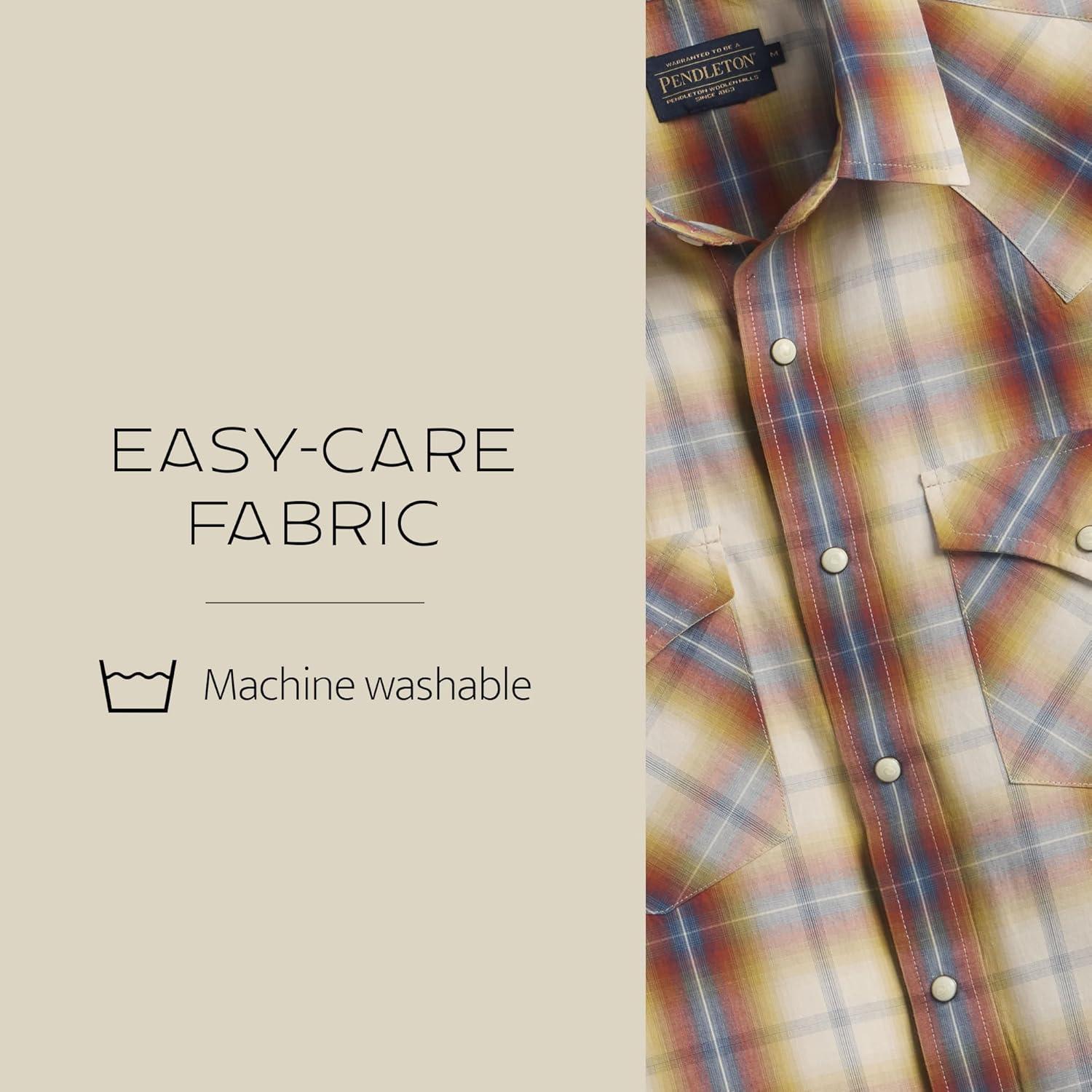 image:imagePendleton Mens Short Sleeve Frontier Shirt Cotton Polyester Short Sleeve Machine WashableTanBlueRust Plaid