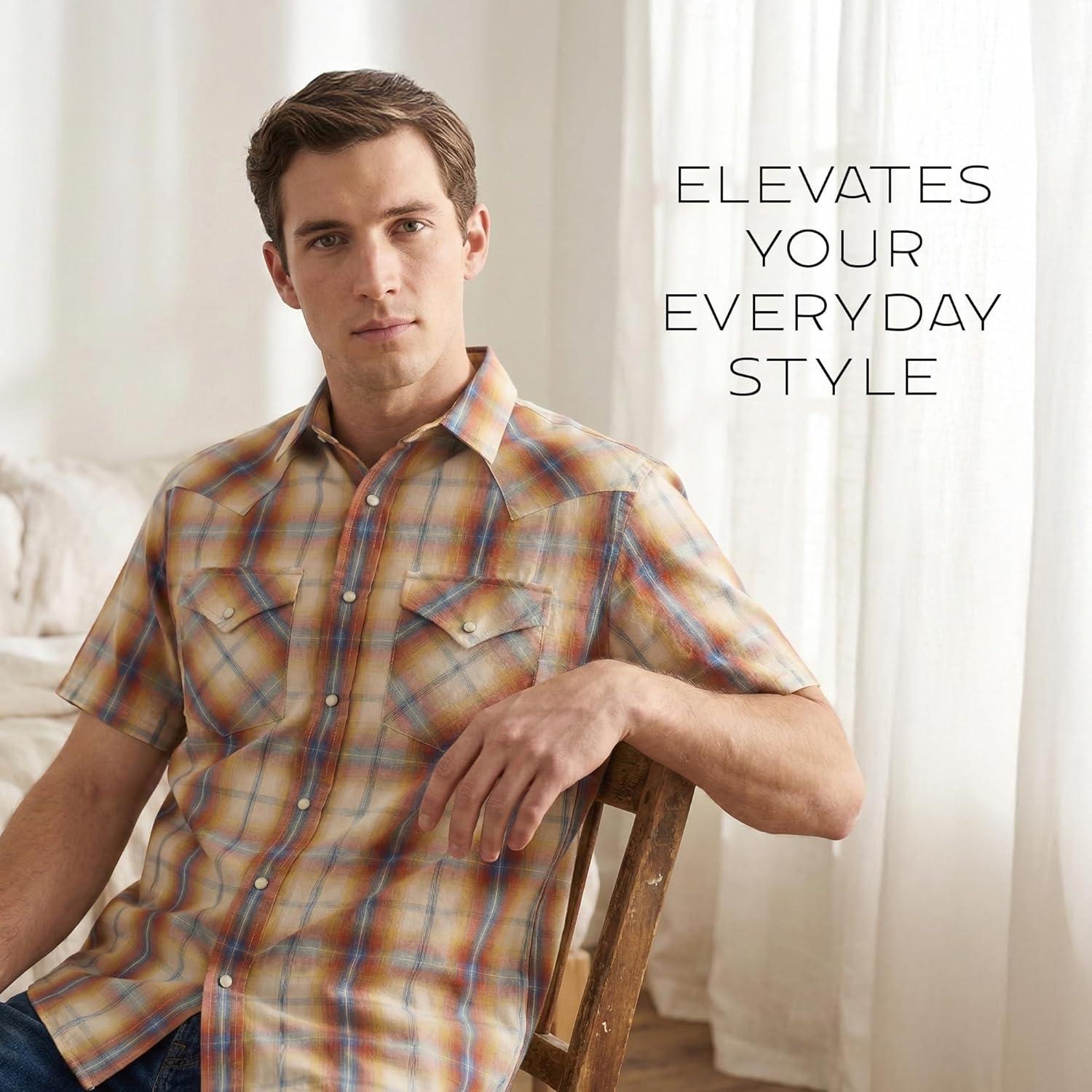 image:imagePendleton Mens Short Sleeve Frontier Shirt Cotton Polyester Short Sleeve Machine WashableTanBlueRust Plaid