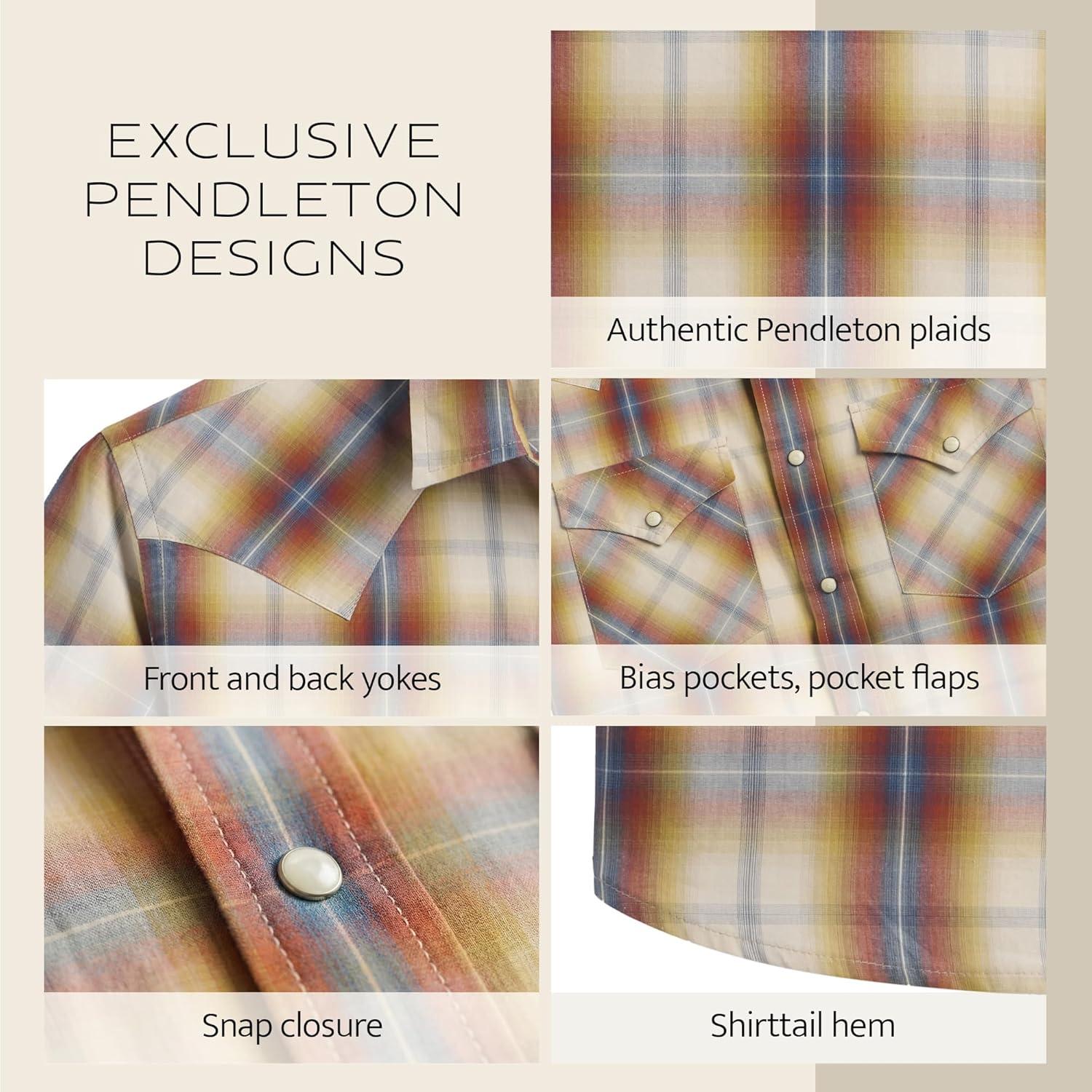 image:imagePendleton Mens Short Sleeve Frontier Shirt Cotton Polyester Short Sleeve Machine WashableTanBlueRust Plaid