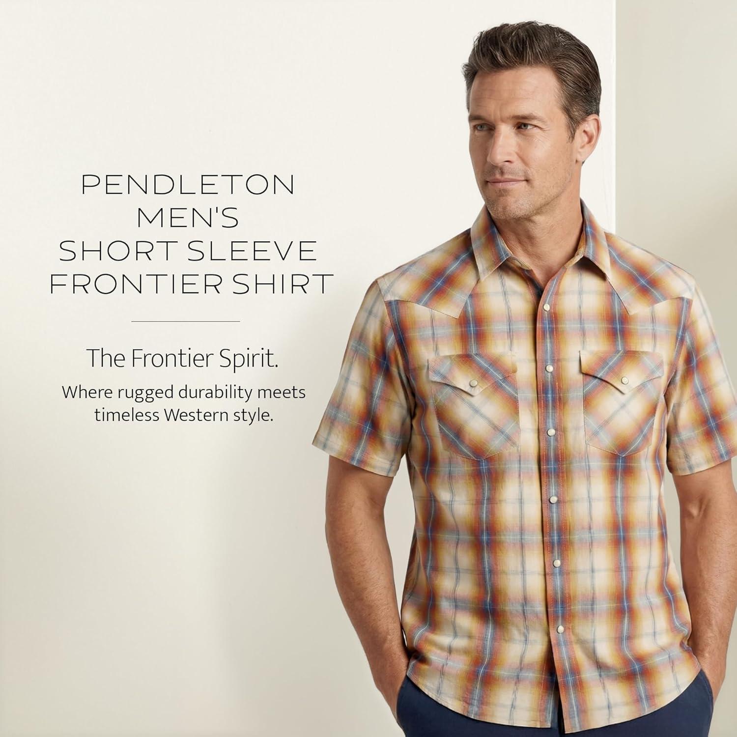 image:imagePendleton Mens Short Sleeve Frontier Shirt Cotton Polyester Short Sleeve Machine WashableTanBlueRust Plaid