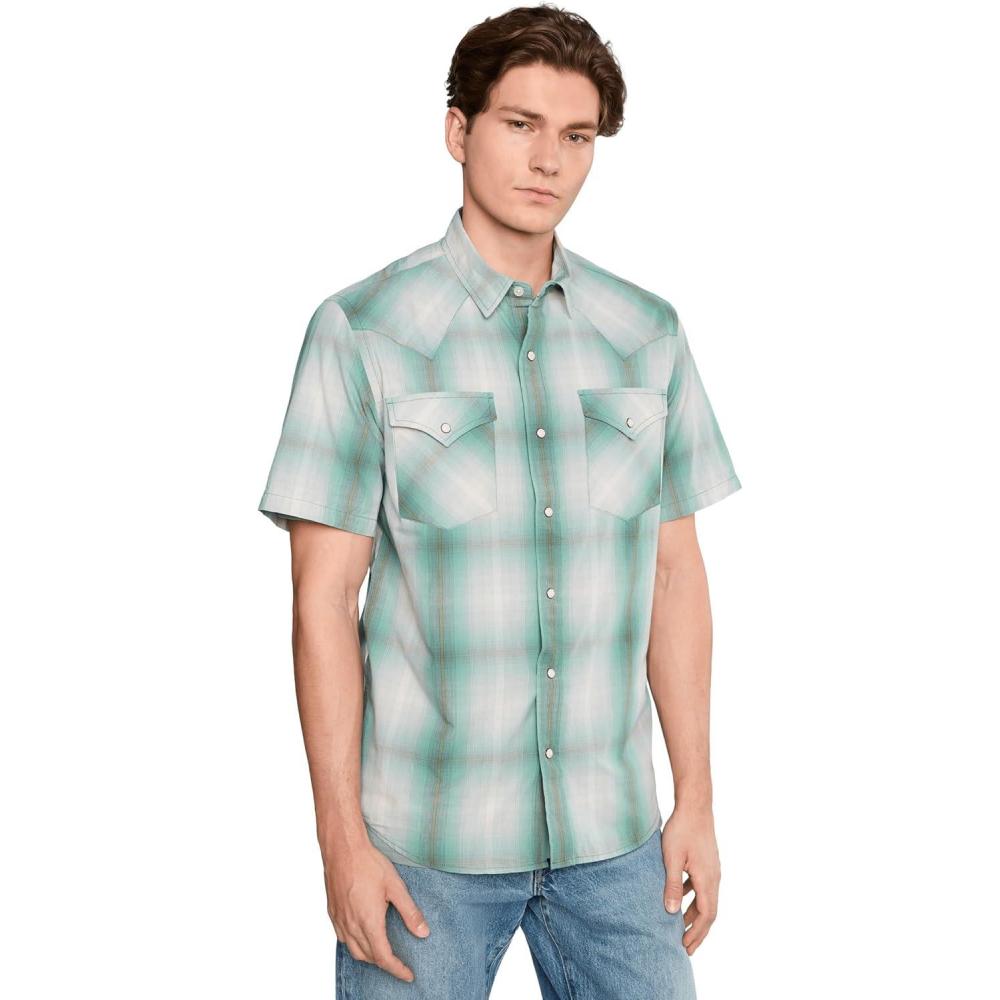 image:imagePendleton Mens Short Sleeve Frontier Shirt Cotton Polyester Short Sleeve Machine WashableEcruTurquoise Plaid
