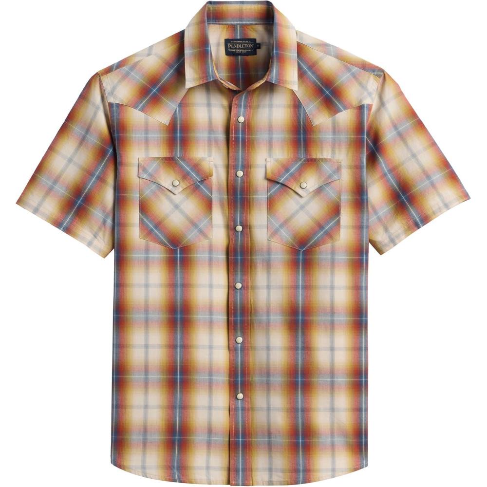 image:imagePendleton Mens Short Sleeve Frontier Shirt Cotton Polyester Short Sleeve Machine WashableTanBlueRust Plaid