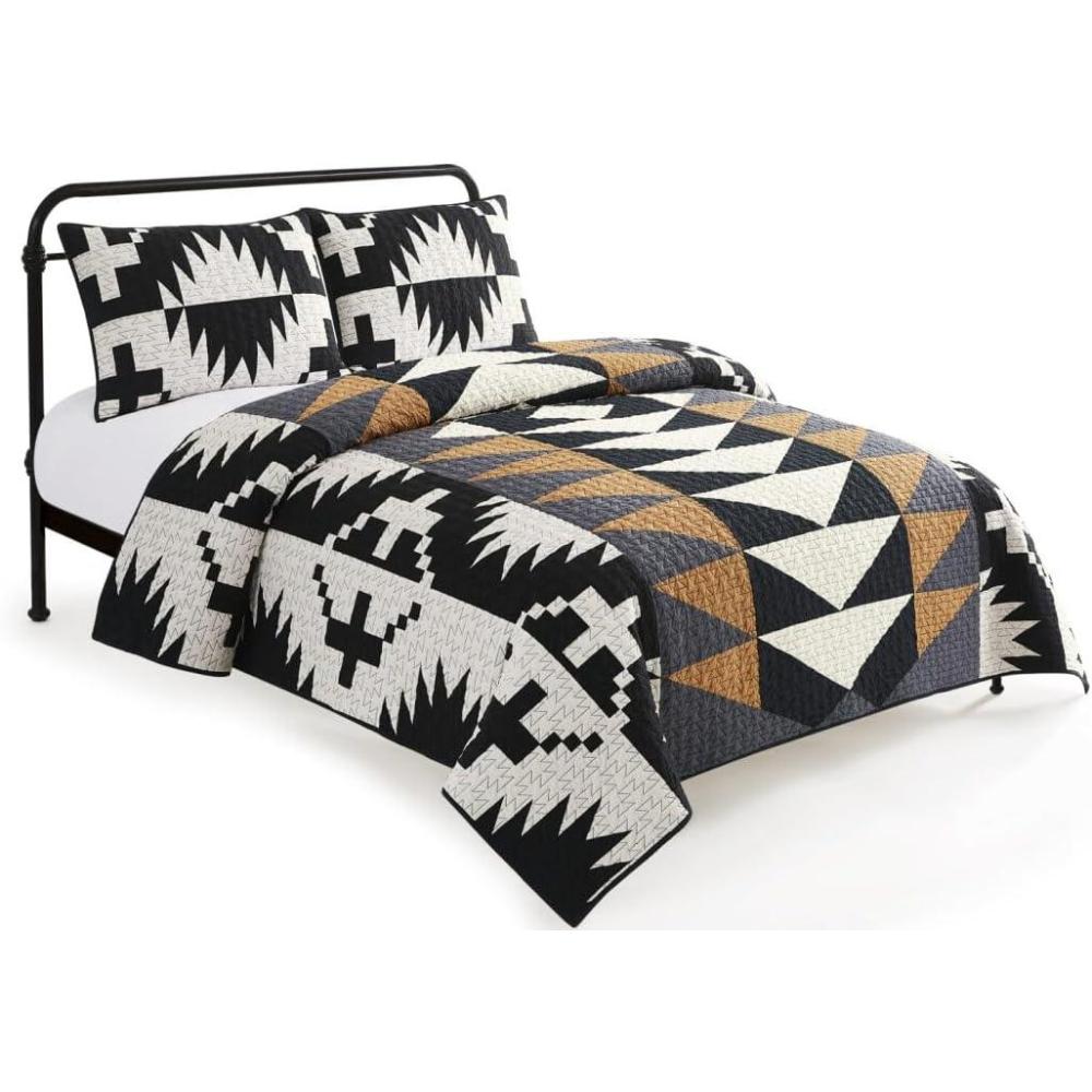 image:imagePendleton King Quilt Set  100 Cotton 3 Piece Quilt Set with Shams Soft Lightweight Black and White Patch King Bedding Set for Home Multi Pattern Comforter Alternative Spider RockBlack
