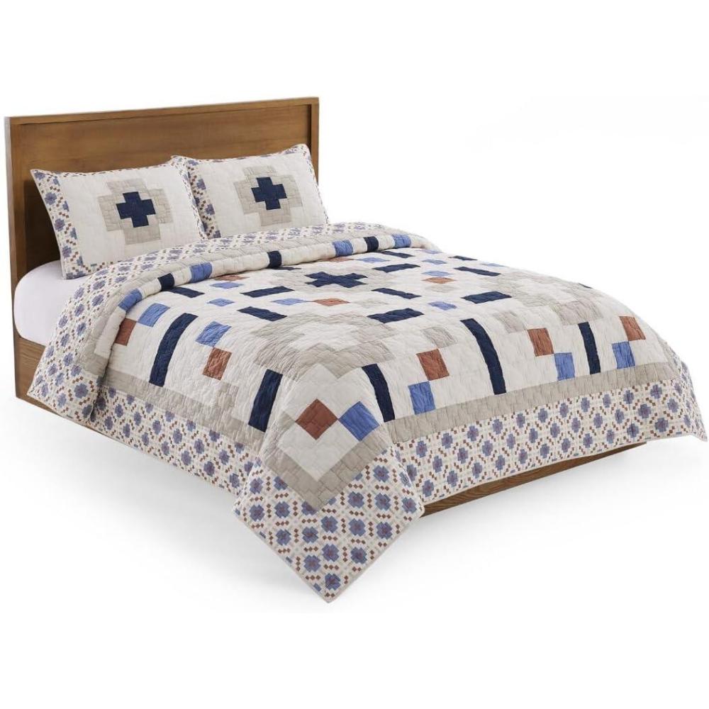 image:imagePendleton King Quilt Set  100 Cotton 3 Piece Quilt Set with Shams Soft Lightweight Black and White Patch King Bedding Set for Home Multi Pattern Comforter Alternative Spider RockWhite  Blue