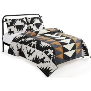 Pendleton King Quilt Set – 100% Cotton 3 Piece Quilt Set with Shams, Soft Lightweight Black and White Patch King Bedding Set for Home, Multi Pattern Comforter Alternative (Spider Rock)(Black)