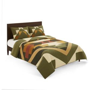 Pendleton King Quilt Set – 100% Cotton 3 Piece Quilt Set with Shams, Soft Lightweight Black and White Patch King Bedding Set for Home, Multi Pattern Comforter Alternative (Spider Rock)(Green & Beige)