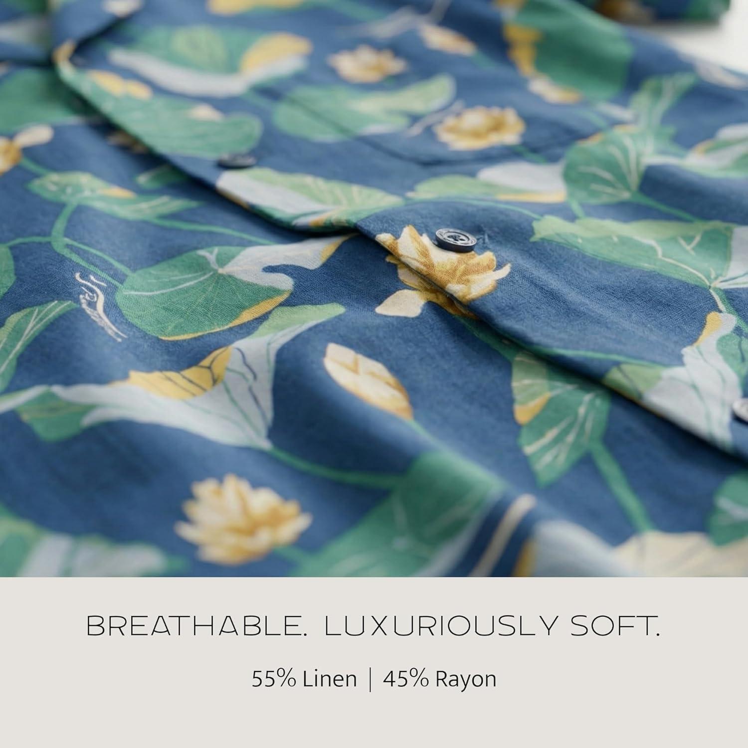 image:imagePendleton Mens Aloha Linen Camp Shirt Short Sleeve Button Up Sport Collar Untuck Fit WashableLily Pad Blue