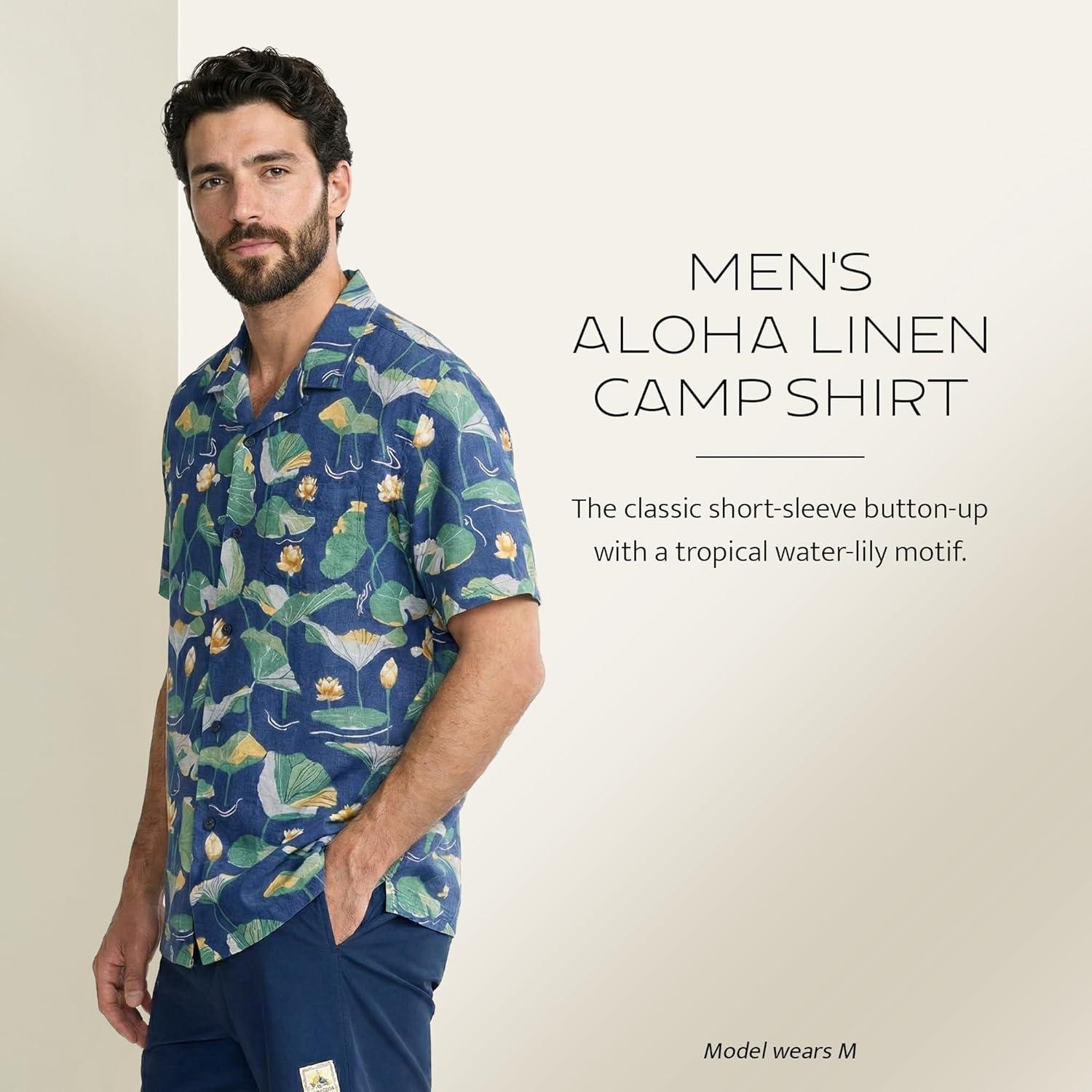 image:imagePendleton Mens Aloha Linen Camp Shirt Short Sleeve Button Up Sport Collar Untuck Fit WashableLily Pad Blue