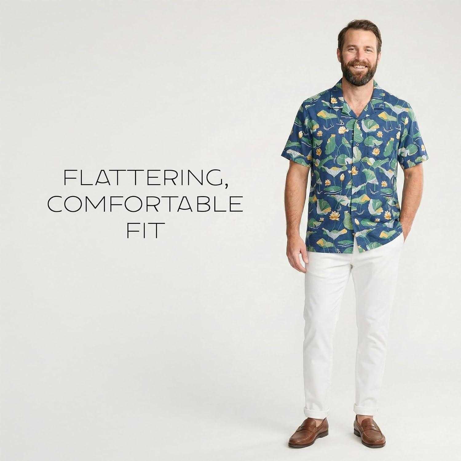 image:imagePendleton Mens Aloha Linen Camp Shirt Short Sleeve Button Up Sport Collar Untuck Fit WashableLily Pad Blue