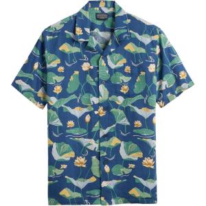 Pendleton Men’s Aloha Linen Camp Shirt, Short Sleeve Button Up, Sport Collar, Untuck Fit, Washable(Lily Pad Blue)