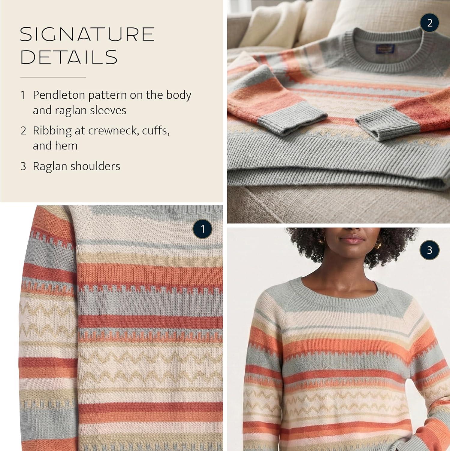 image:imagePendleton Womens Raglan Cotton Graphic Sweater 100 Peruvian Cotton Classic Crewneck Soft Knit PulloverRustBlue Multi