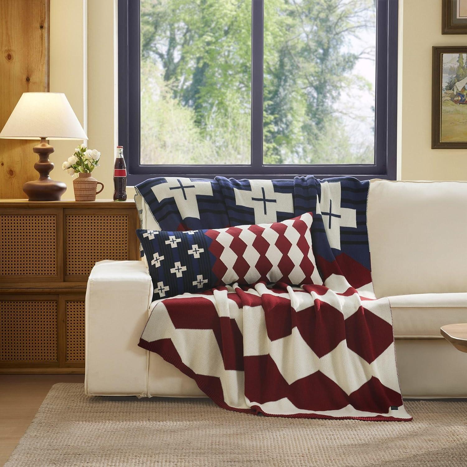 image:imagePendleton Patriotic Throw Blanket 100 Cotton Blanket Jacquard Knit Blue White amp Red Americana Throw 4th of July Independence Day Brave Star