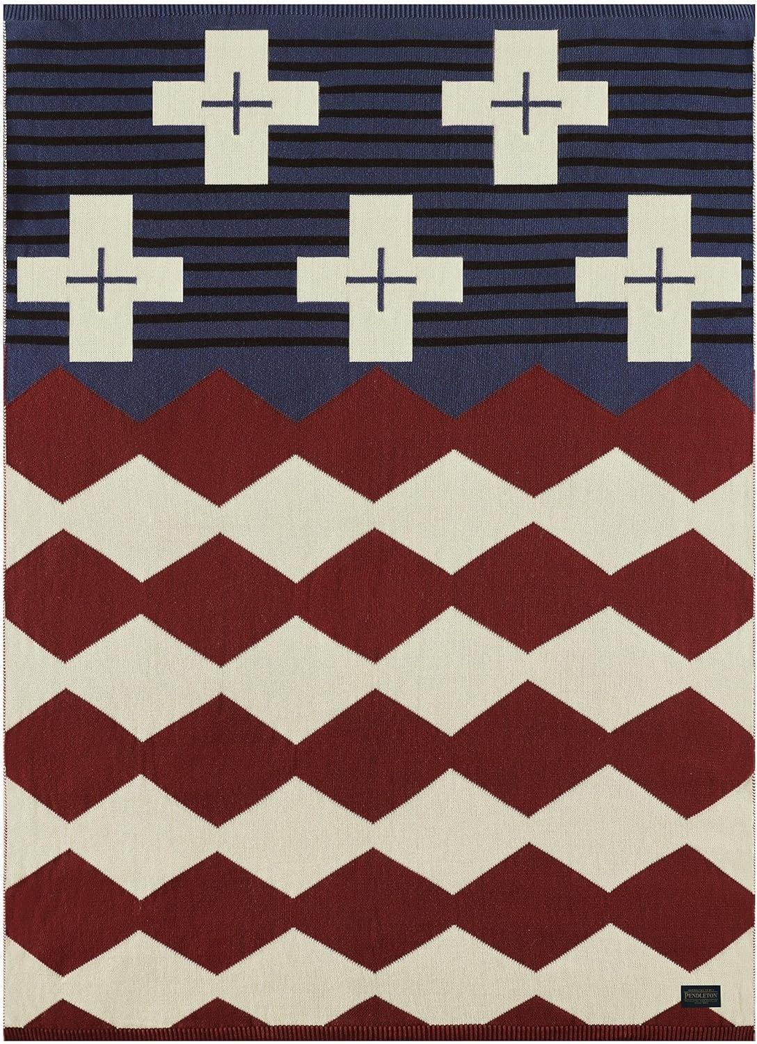 image:imagePendleton Patriotic Throw Blanket 100 Cotton Blanket Jacquard Knit Blue White amp Red Americana Throw 4th of July Independence Day Brave Star