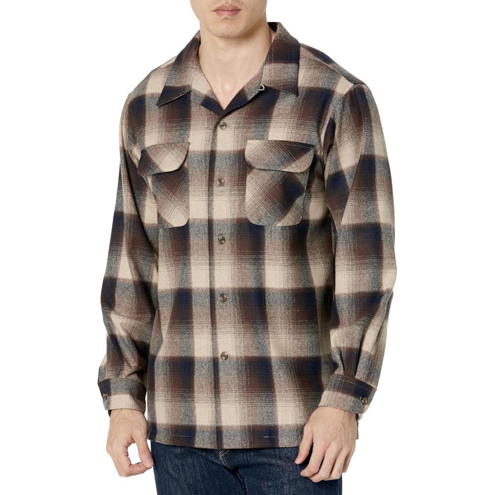 image:imagePendleton Mens Long Sleeve Classic Fit Wool Board ShirtBrownNavy Ombre