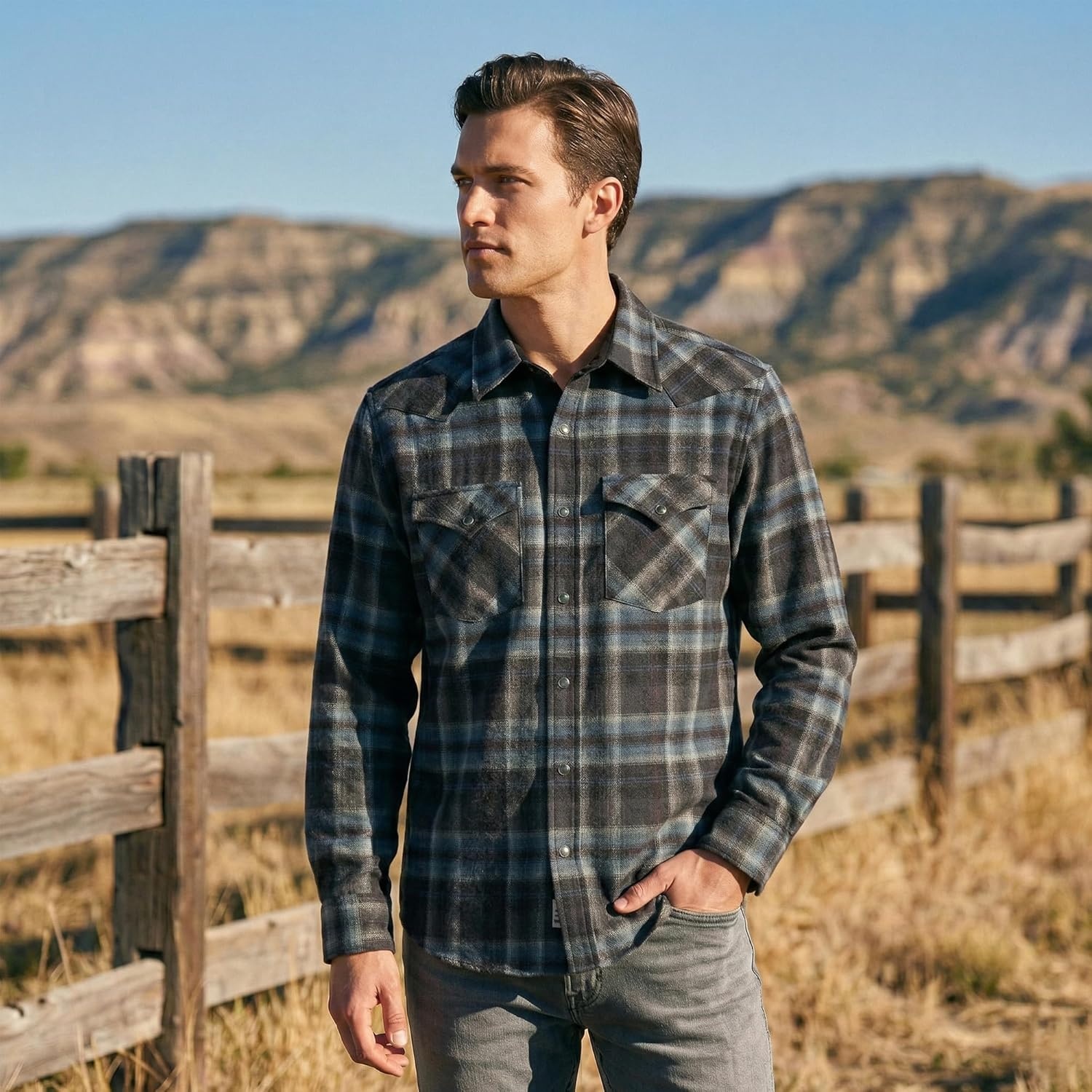 image:imagePendleton Canyon Mens Shirt Long Sleeve Flannel Shirt 100 Virgin Wool Regular FitGrey MixAqua Plaid