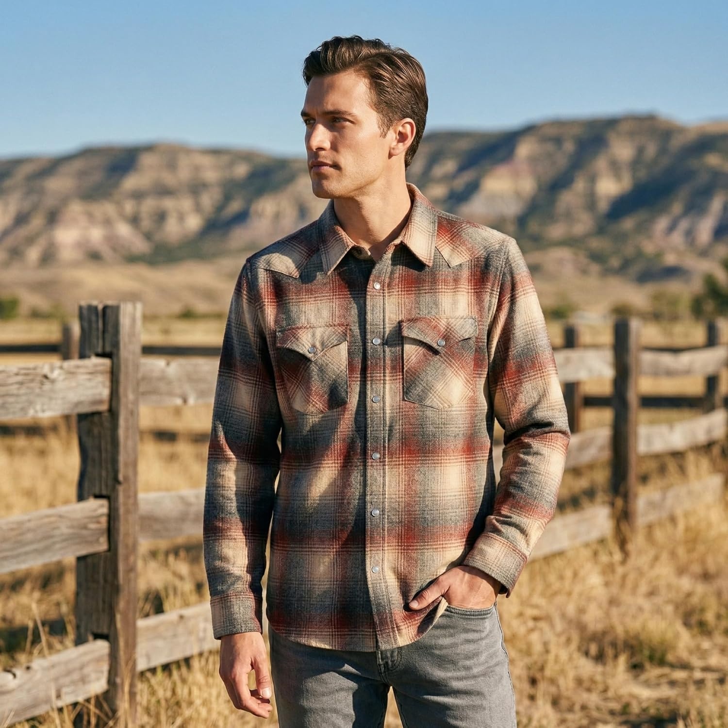 image:imagePendleton Canyon Mens Shirt Long Sleeve Flannel Shirt 100 Virgin Wool Regular FitRed MixGrey Mix Ombre
