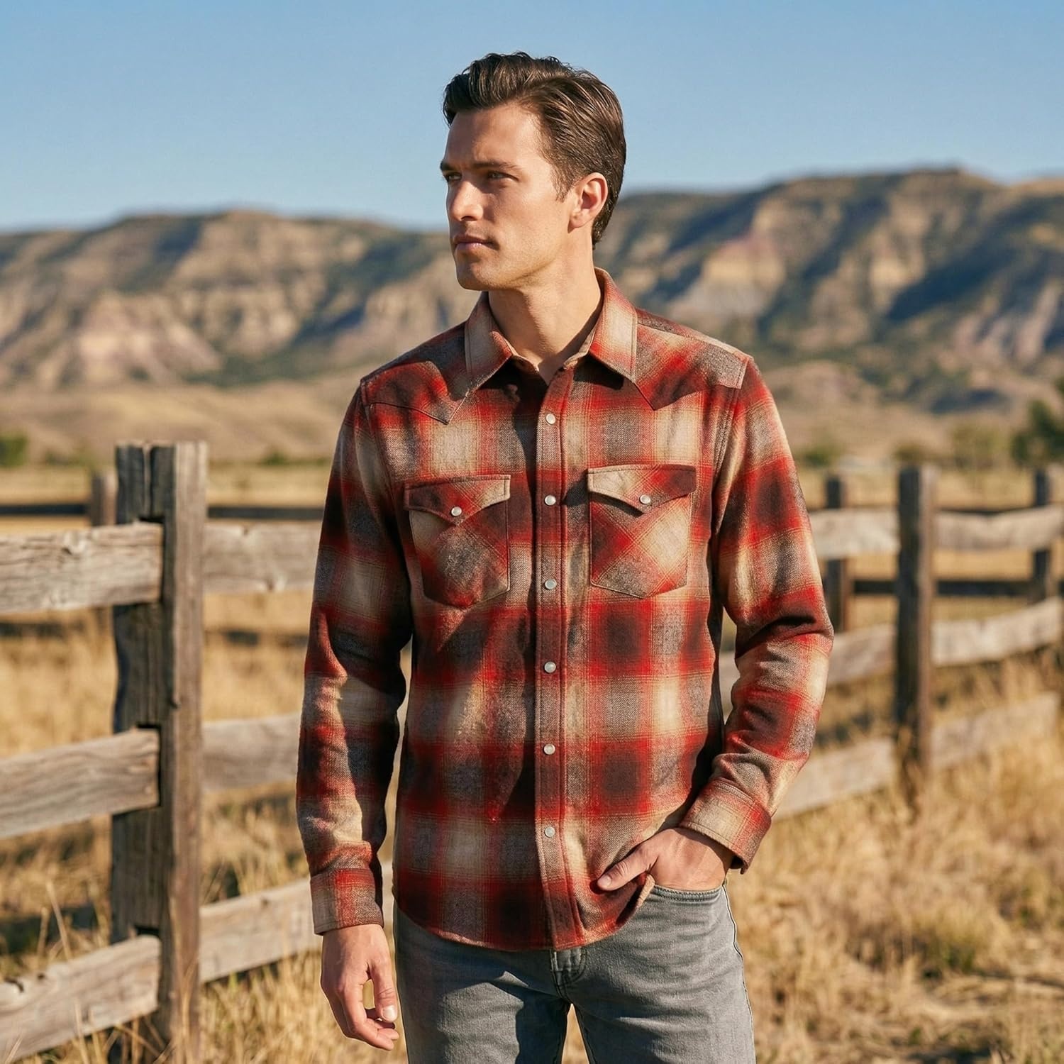 image:imagePendleton Canyon Mens Shirt Long Sleeve Flannel Shirt 100 Virgin Wool Regular FitRedTan Mix Ombre