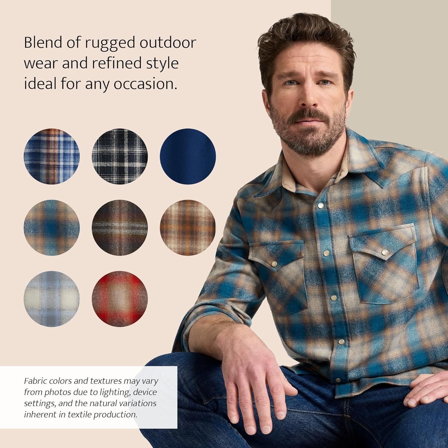 image:imagePendleton Canyon Mens Shirt Long Sleeve Flannel Shirt 100 Virgin Wool Regular FitTanBlueGrey Ombre