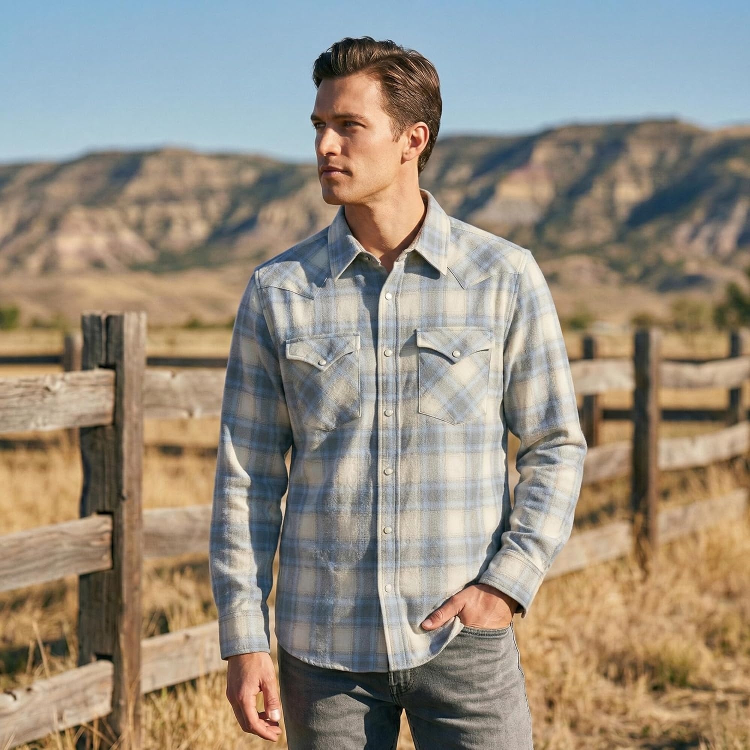 image:imagePendleton Canyon Mens Shirt Long Sleeve Flannel Shirt 100 Virgin Wool Regular FitTanBlueGrey Ombre