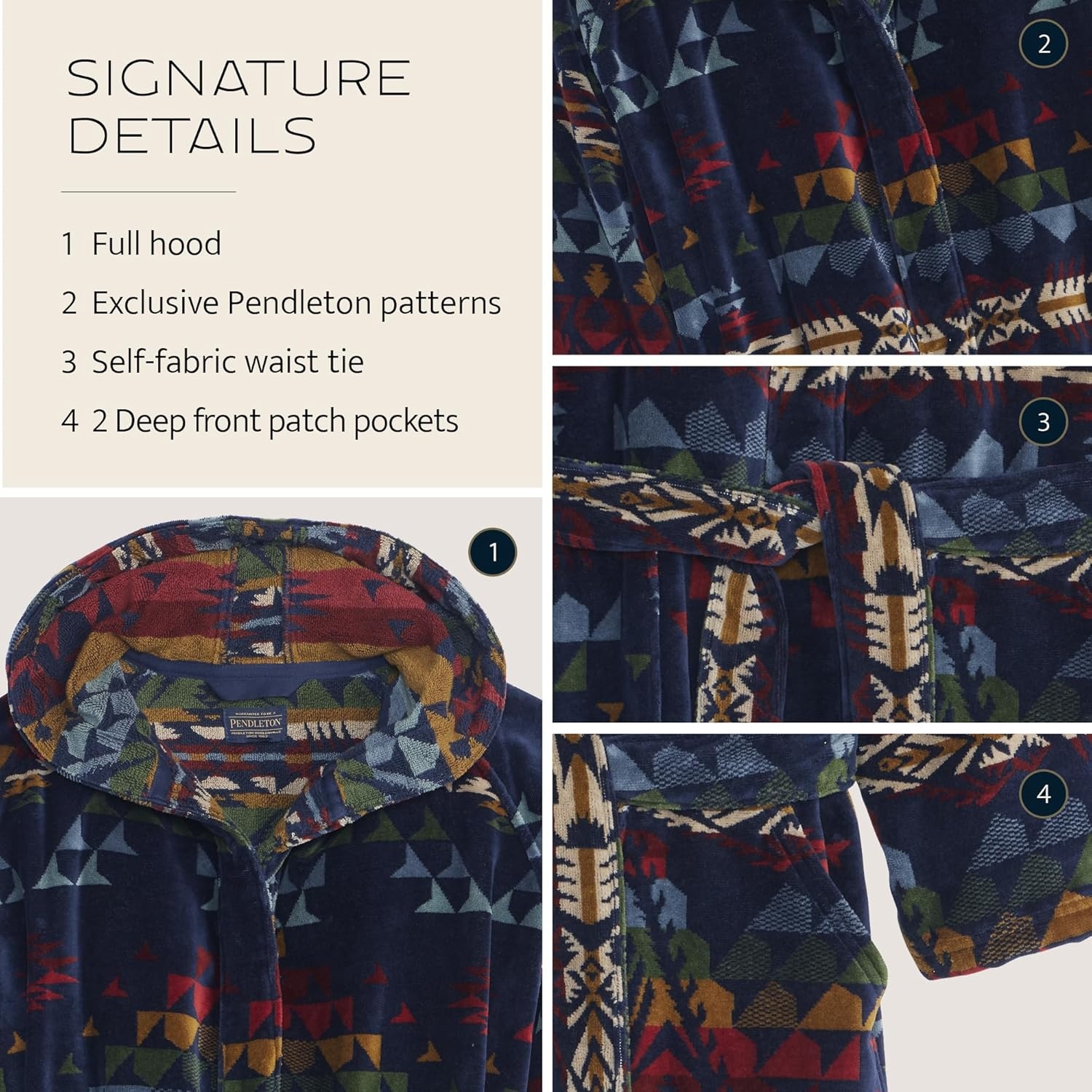 image:imagePendleton Mens Robe 100 Cotton Unisex Bathrobe with Hood and 2 Deep Pockets Dual Sizing XXS SM LXL WashableAutumn Birch Navy