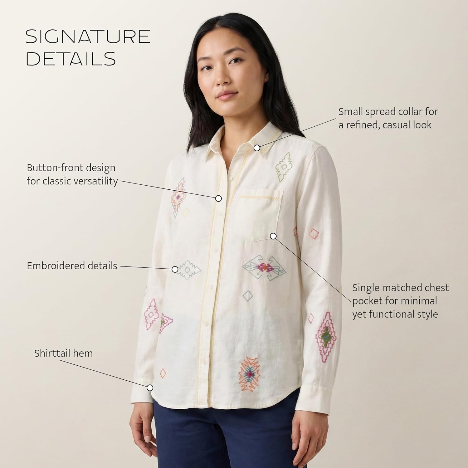 image:imagePendleton The Perfect One Pocket Shirt for Women Casual Long Sleeve Button Up Collared Blouse Work Wear Top Relaxed FitIvory