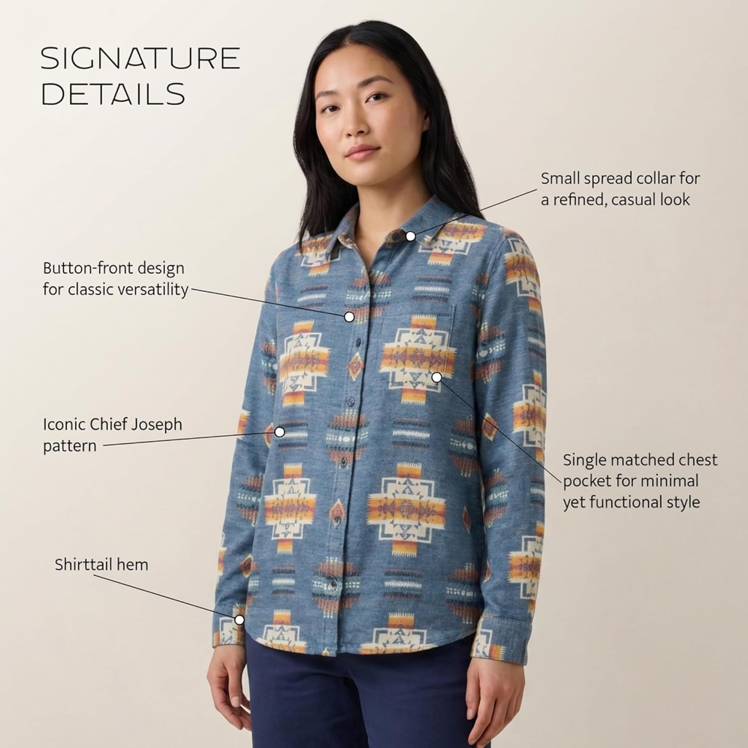 image:imagePendleton The Perfect One Pocket Shirt for Women Casual Long Sleeve Button Up Collared Blouse Work Wear Top Relaxed FitNavy Chief Joseph