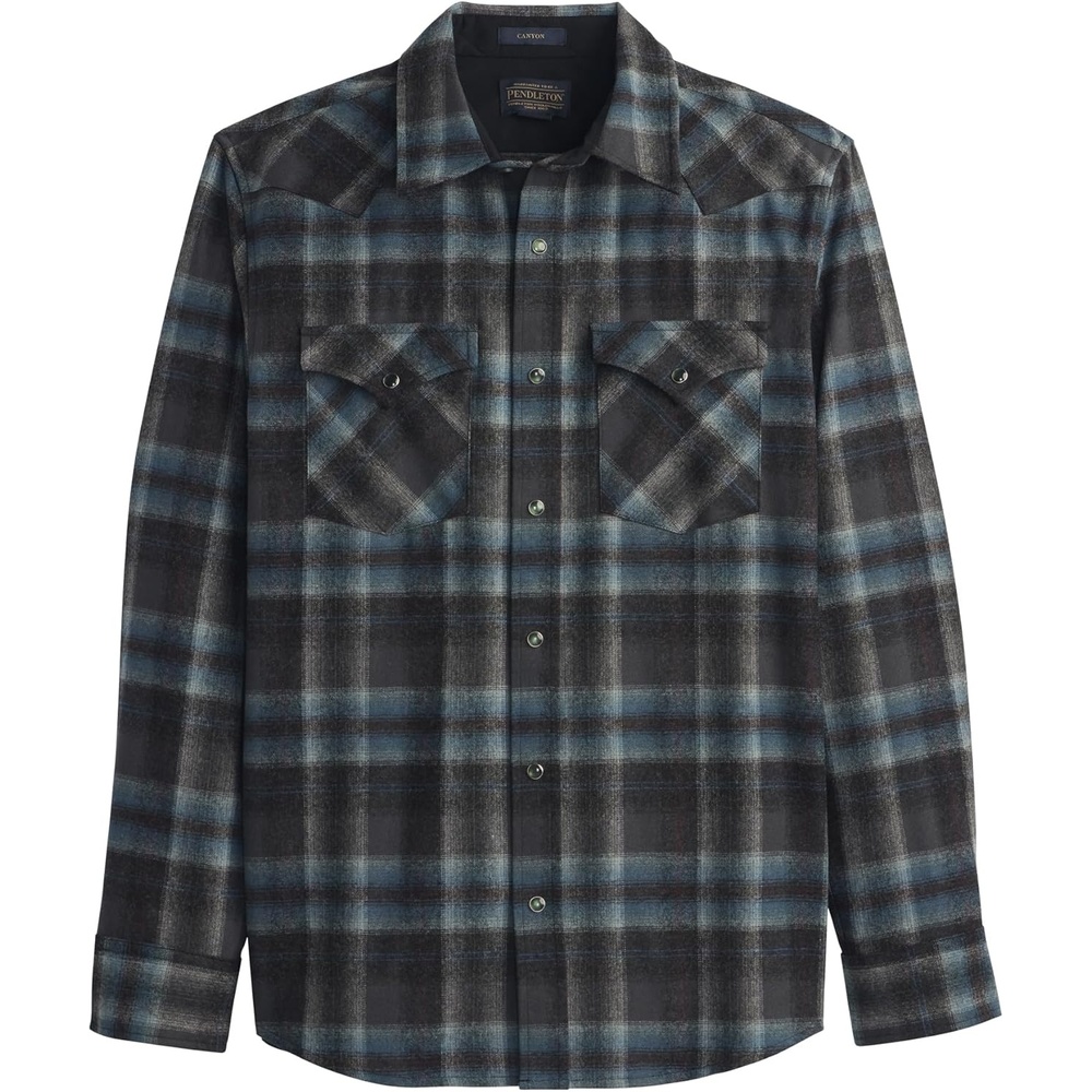 image:imagePendleton Canyon Mens Shirt Long Sleeve Flannel Shirt 100 Virgin Wool Regular FitGrey MixAqua Plaid