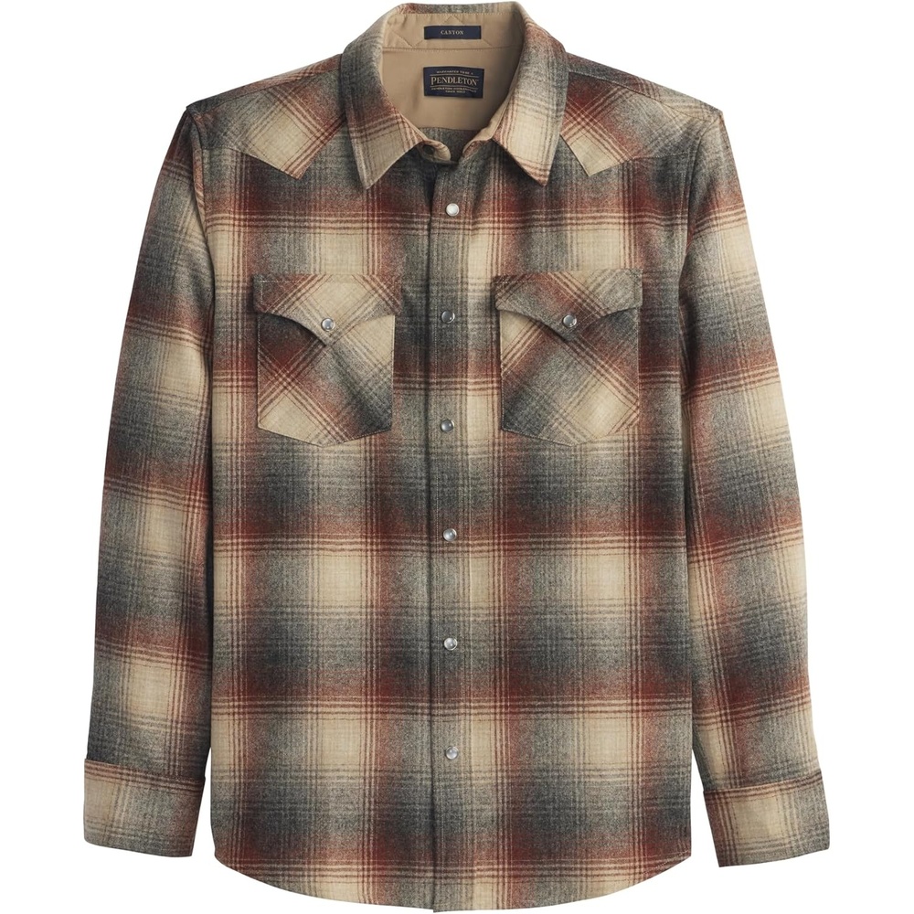 image:imagePendleton Canyon Mens Shirt Long Sleeve Flannel Shirt 100 Virgin Wool Regular FitRed MixGrey Mix Ombre