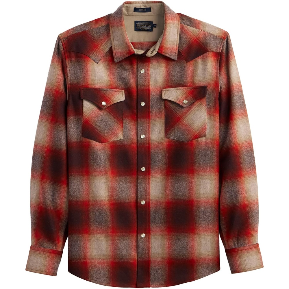 image:imagePendleton Canyon Mens Shirt Long Sleeve Flannel Shirt 100 Virgin Wool Regular FitRedTan Mix Ombre