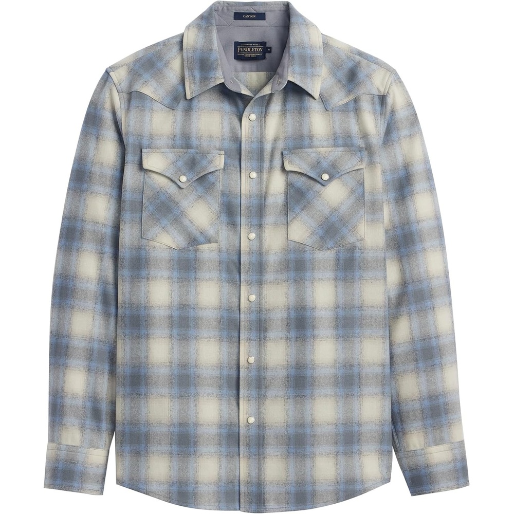 image:imagePendleton Canyon Mens Shirt Long Sleeve Flannel Shirt 100 Virgin Wool Regular FitTanBlueGrey Ombre