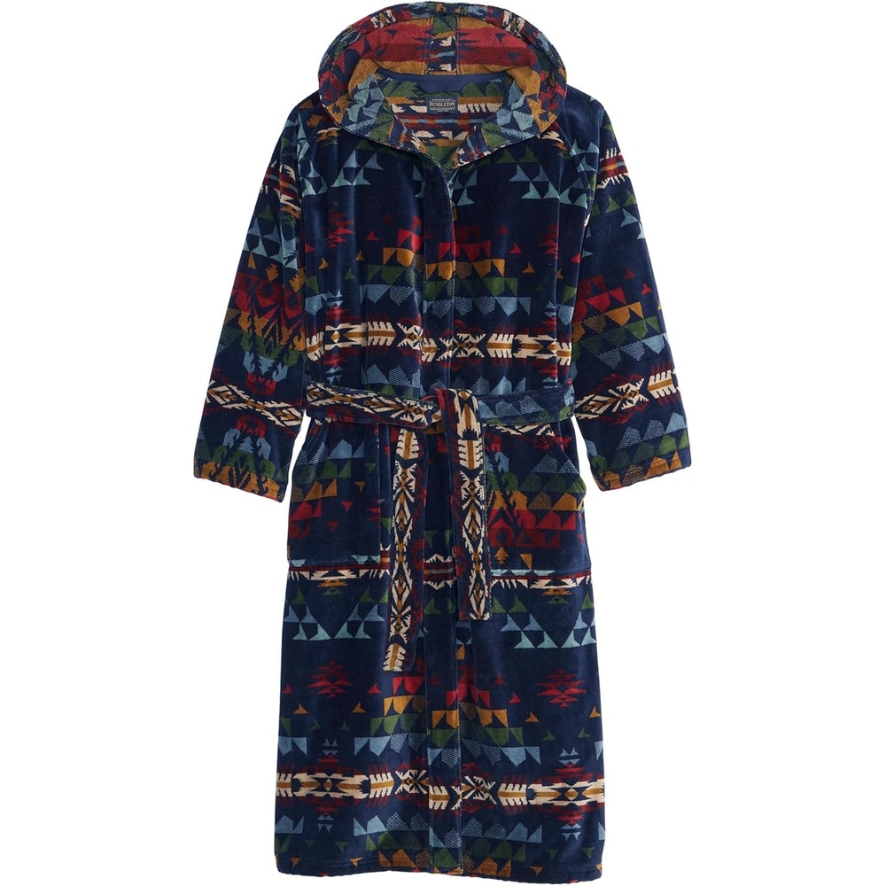 image:imagePendleton Mens Robe 100 Cotton Unisex Bathrobe with Hood and 2 Deep Pockets Dual Sizing XXS SM LXL WashableAutumn Birch Navy