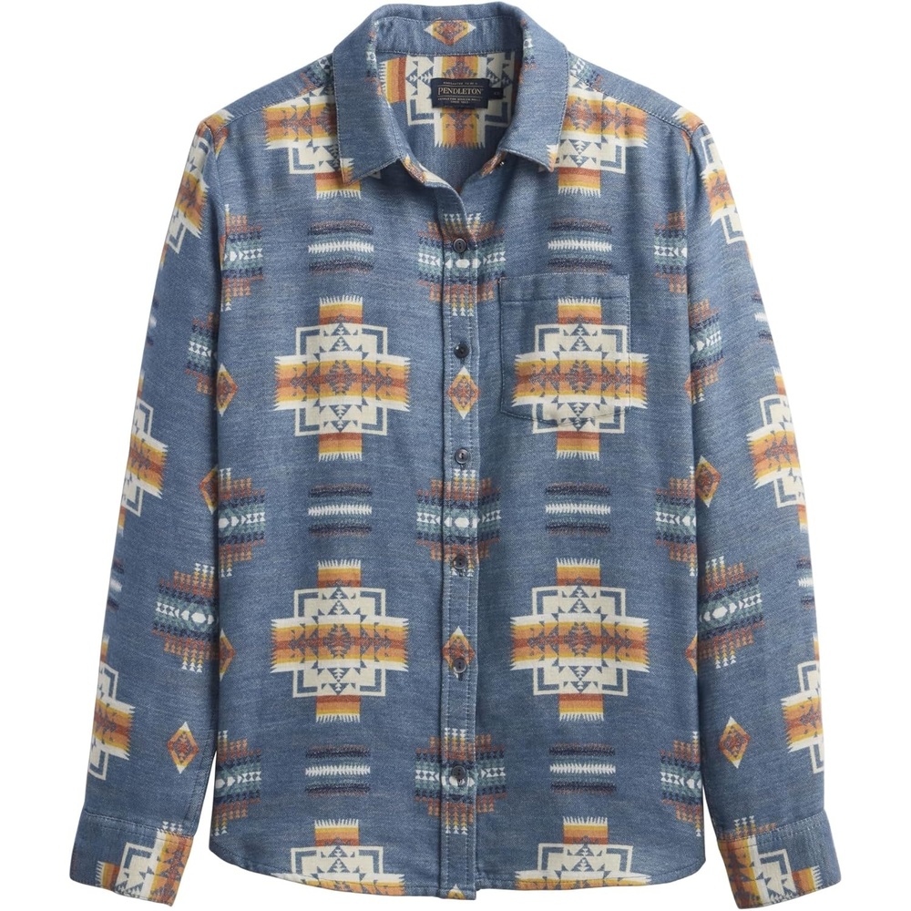 image:imagePendleton The Perfect One Pocket Shirt for Women Casual Long Sleeve Button Up Collared Blouse Work Wear Top Relaxed FitNavy Chief Joseph