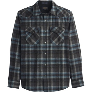Pendleton Canyon Men’s Shirt, Long Sleeve Flannel Shirt, 100% Virgin Wool – Regular Fit(Grey Mix/Aqua Plaid)