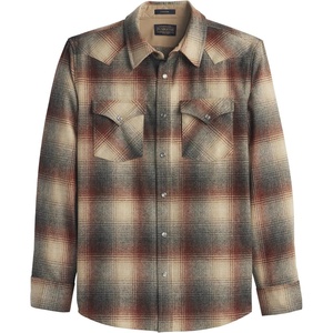 Pendleton Canyon Men’s Shirt, Long Sleeve Flannel Shirt, 100% Virgin Wool – Regular Fit(Red Mix/Grey Mix Ombre)