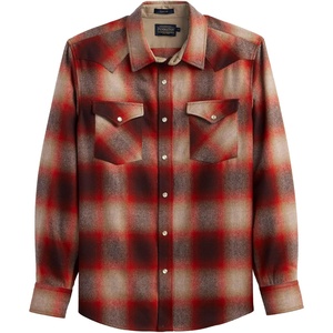 Pendleton Canyon Men’s Shirt, Long Sleeve Flannel Shirt, 100% Virgin Wool – Regular Fit(Red/Tan Mix Ombre)