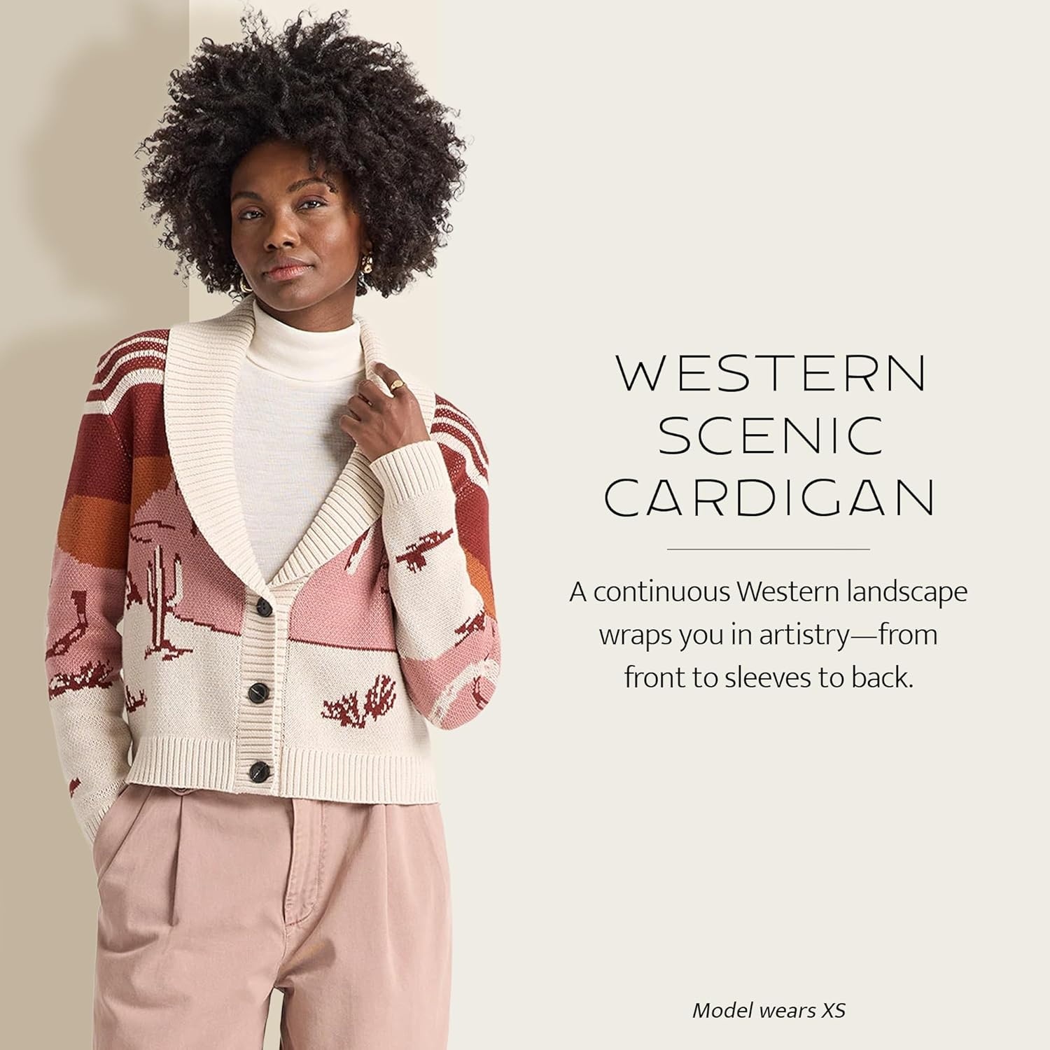 image:imagePendleton Womens Western Scenic Cardigan 100 Cotton Knit Sweater Jacket Ribbed Collar WashableBrickRose Multi