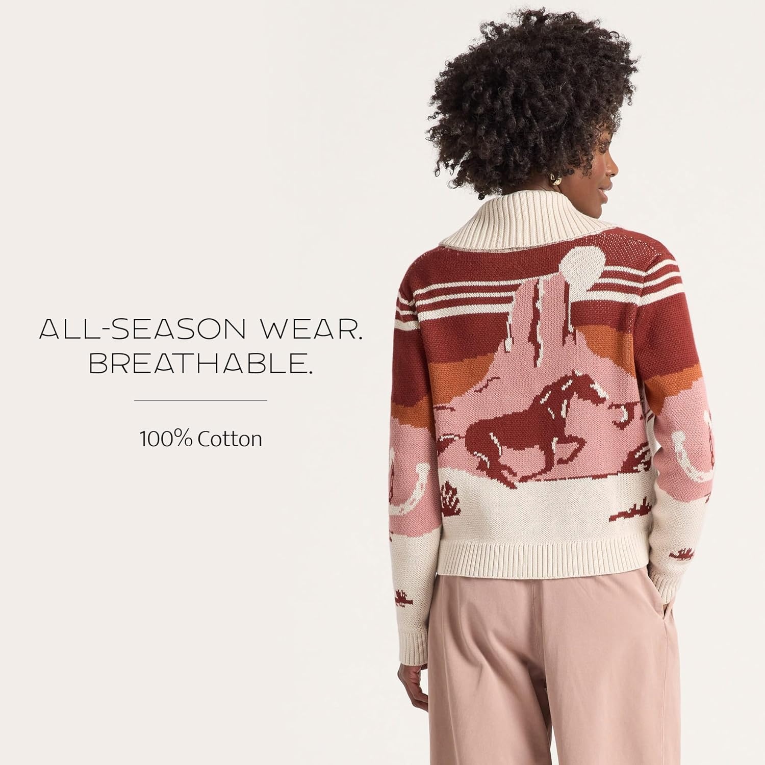 image:imagePendleton Womens Western Scenic Cardigan 100 Cotton Knit Sweater Jacket Ribbed Collar WashableBrickRose Multi