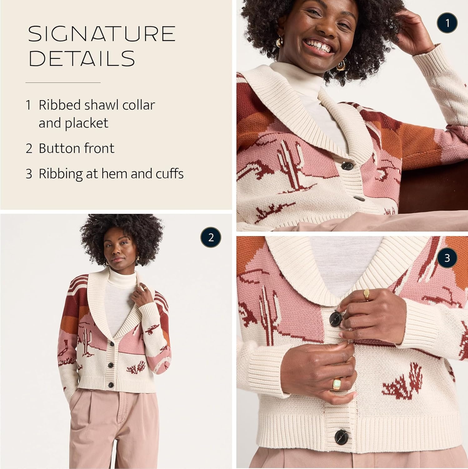 image:imagePendleton Womens Western Scenic Cardigan 100 Cotton Knit Sweater Jacket Ribbed Collar WashableBrickRose Multi