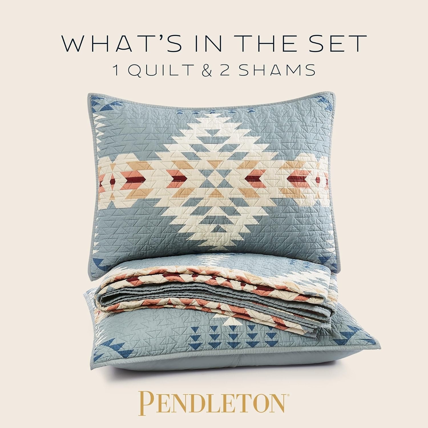 image:imagePendleton Quilt Set 100 Cotton 3 Piece Quilt Set with Shams Soft Lightweight Bedding for QueenKing Bed Light Blue Patterned Comforter Alternative Bedding Set Rancho Arroyo KingKing