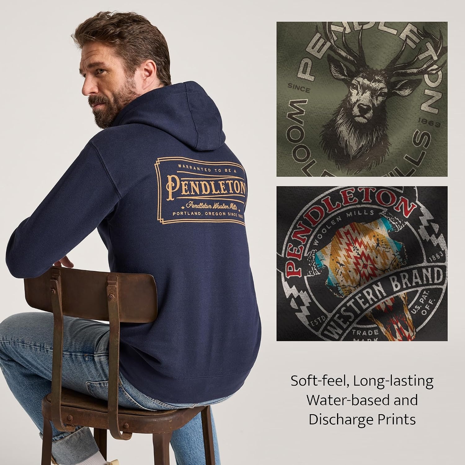 image:imagePendleton Mens Western Heritage Graphic Hoodie Soft Cotton Blend Sweatshirt with Iconic Designs and Hooded DrawstringMilitary GreenBlack