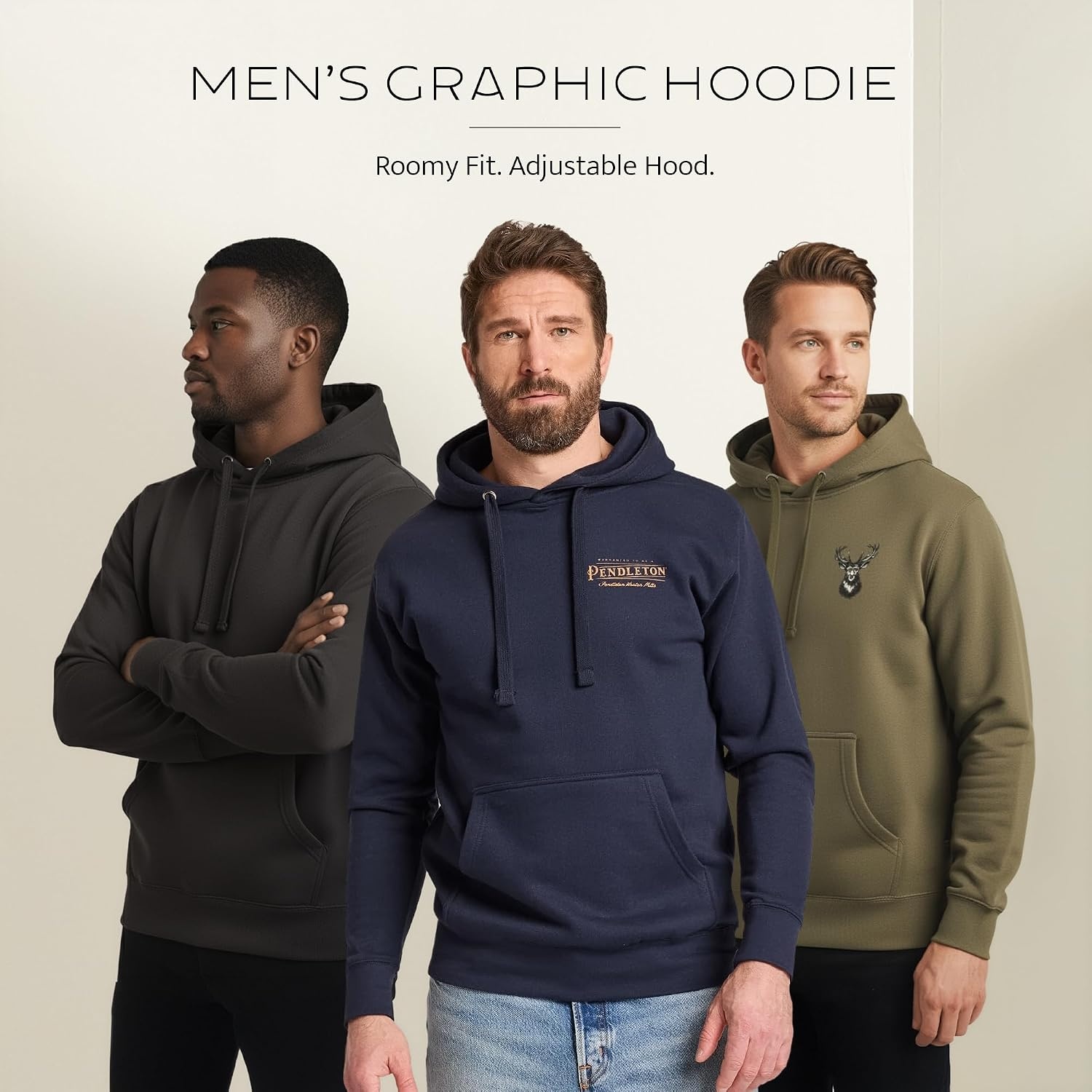 image:imagePendleton Mens Western Heritage Graphic Hoodie Soft Cotton Blend Sweatshirt with Iconic Designs and Hooded DrawstringMilitary GreenBlack