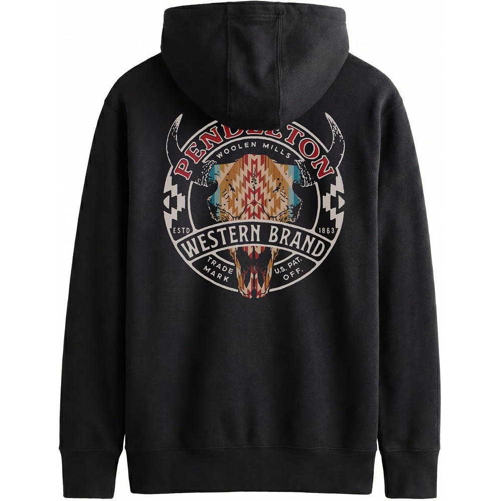 image:imagePendleton Mens Western Heritage Graphic Hoodie Soft Cotton Blend Sweatshirt with Iconic Designs and Hooded DrawstringVintage BlackMulti
