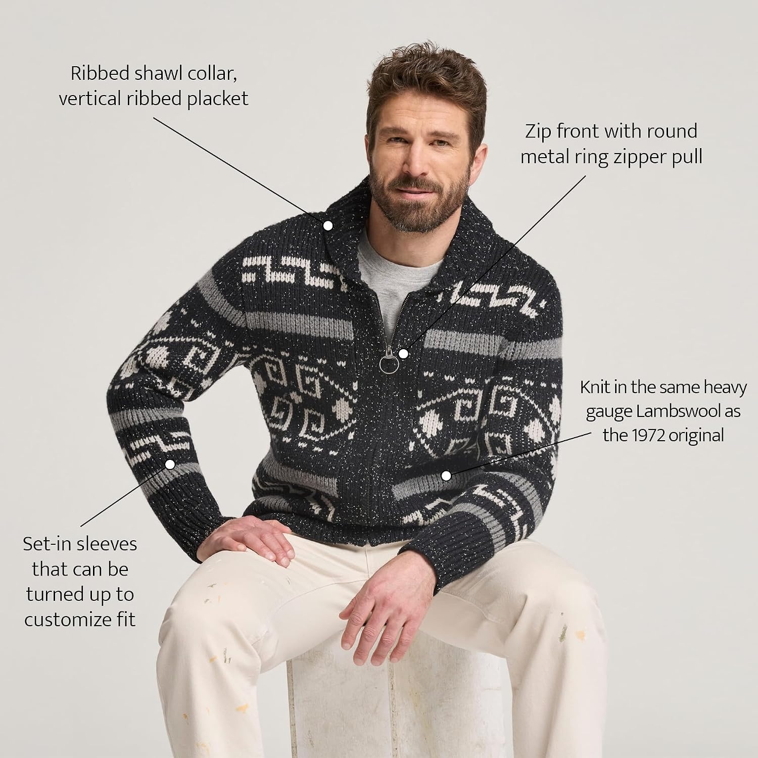 image:imagePendleton Mens Westerley Wool Cardigan Iconic Heritage Style MidWeight ZipUp Sweater for Versatile Spring LayeringBlack Donegal